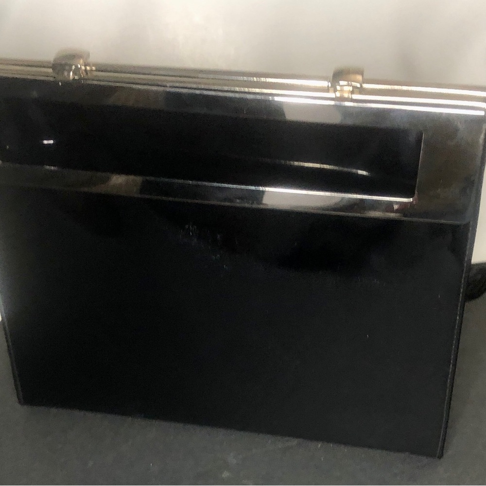Vintage Triangle New YorkClassic Black Patent Box purse with Silver Trim